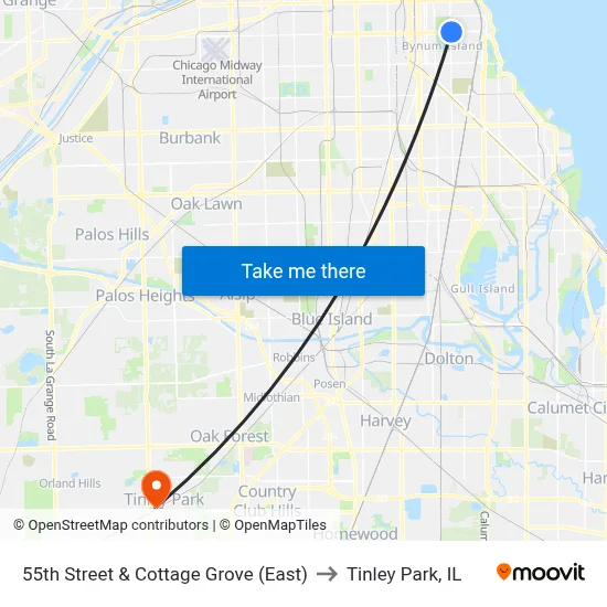 55th Street & Cottage Grove (East) to Tinley Park, IL map