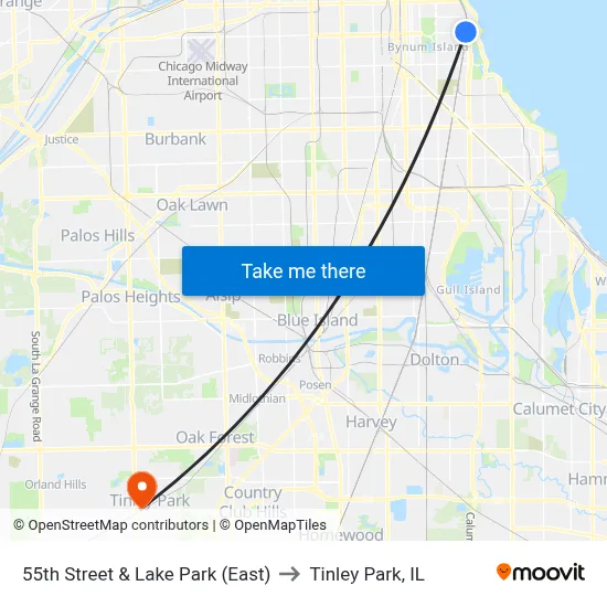 55th Street & Lake Park (East) to Tinley Park, IL map