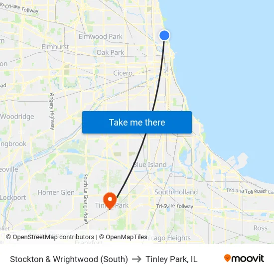 Stockton & Wrightwood (South) to Tinley Park, IL map