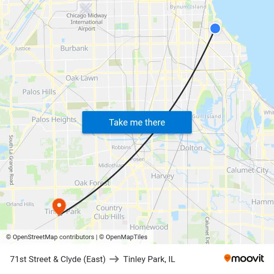 71st Street & Clyde (East) to Tinley Park, IL map