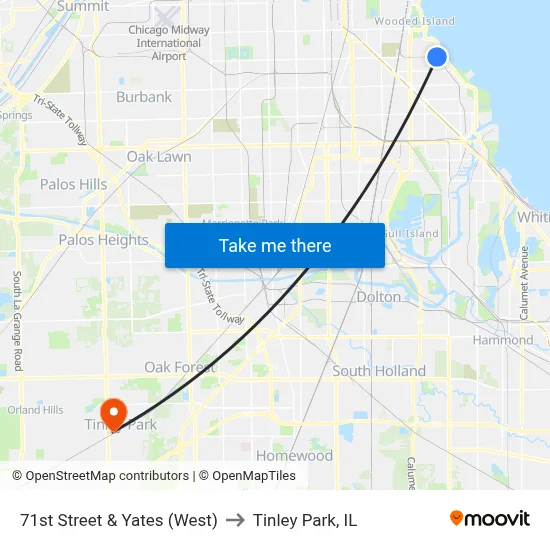 71st Street & Yates (West) to Tinley Park, IL map