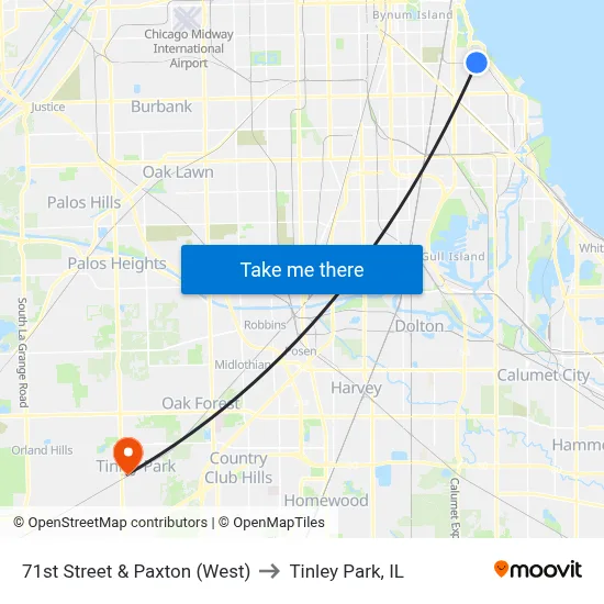 71st Street & Paxton (West) to Tinley Park, IL map