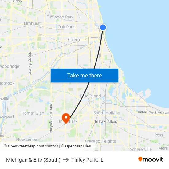 Michigan & Erie (South) to Tinley Park, IL map