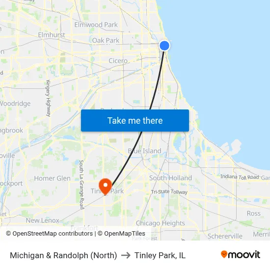 Michigan & Randolph (North) to Tinley Park, IL map