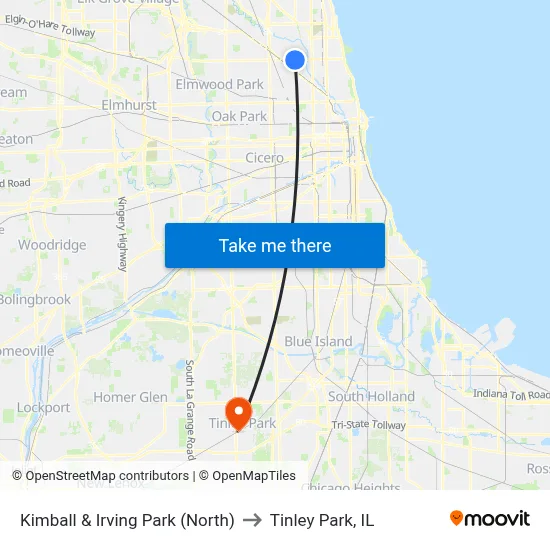 Kimball & Irving Park (North) to Tinley Park, IL map