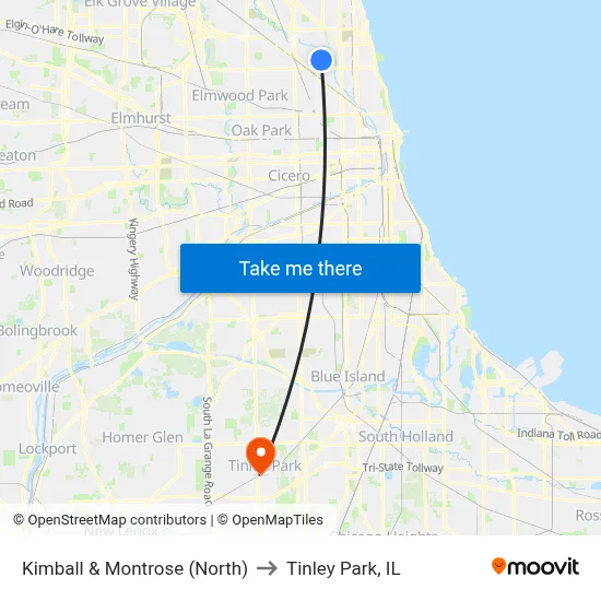 Kimball & Montrose (North) to Tinley Park, IL map