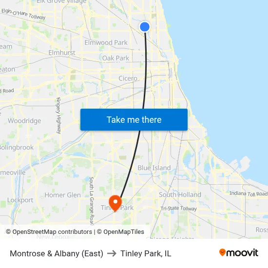 Montrose & Albany (East) to Tinley Park, IL map