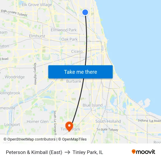 Peterson & Kimball (East) to Tinley Park, IL map