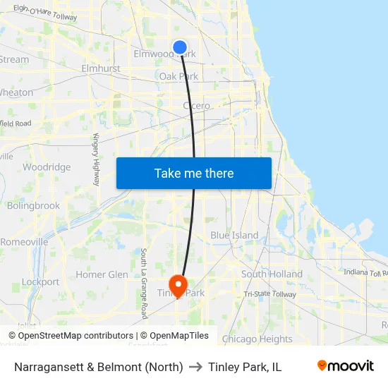 Narragansett & Belmont (North) to Tinley Park, IL map