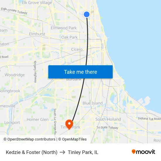 Kedzie & Foster (North) to Tinley Park, IL map