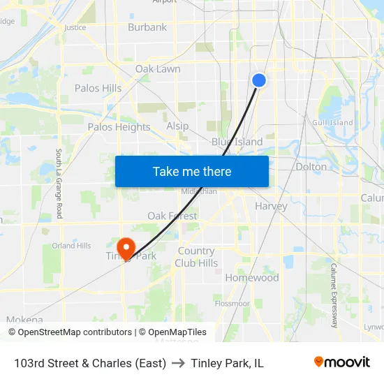 103rd Street & Charles (East) to Tinley Park, IL map
