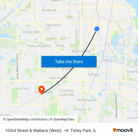 103rd Street & Wallace (West) to Tinley Park, IL map