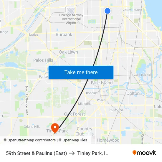 59th Street & Paulina (East) to Tinley Park, IL map
