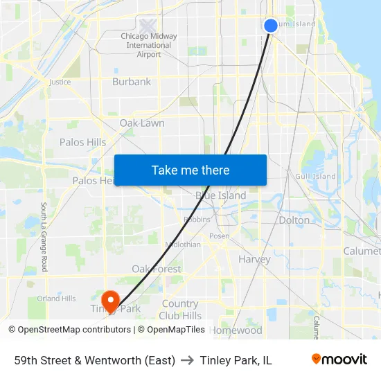 59th Street & Wentworth (East) to Tinley Park, IL map