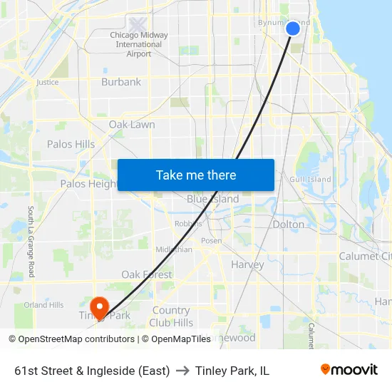 61st Street & Ingleside (East) to Tinley Park, IL map