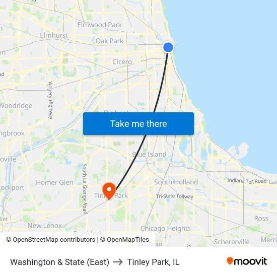Washington & State (East) to Tinley Park, IL map