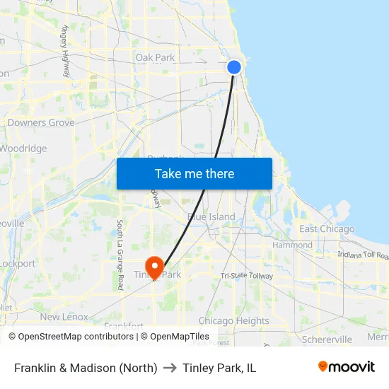 Franklin & Madison (North) to Tinley Park, IL map