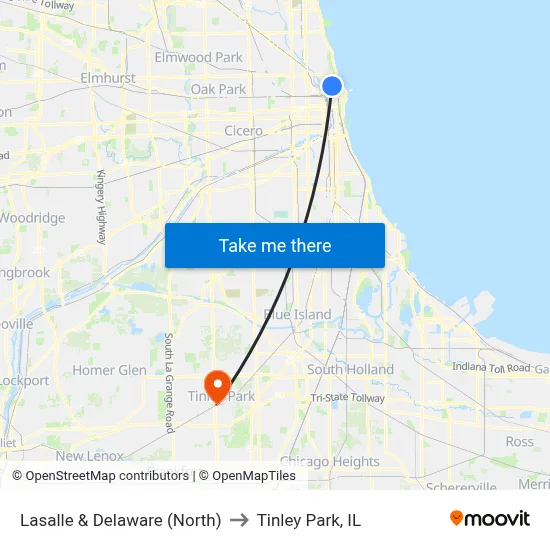 Lasalle & Delaware (North) to Tinley Park, IL map