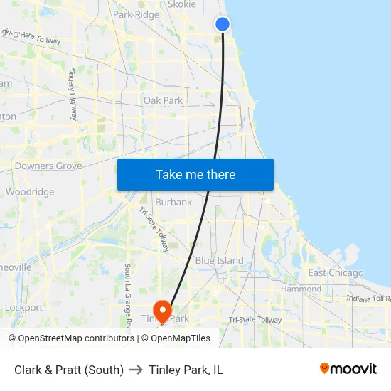 Clark & Pratt (South) to Tinley Park, IL map