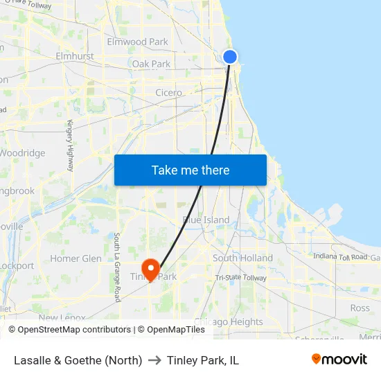 Lasalle & Goethe (North) to Tinley Park, IL map