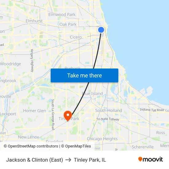 Jackson & Clinton (East) to Tinley Park, IL map