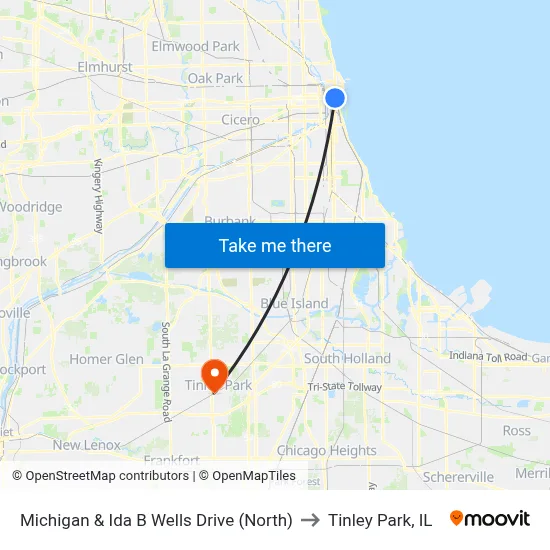 Michigan & Ida B Wells Drive (North) to Tinley Park, IL map