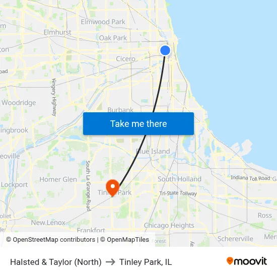 Halsted & Taylor (North) to Tinley Park, IL map