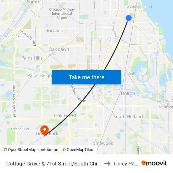 Cottage Grove & 71st Street/South Chicago (North) to Tinley Park, IL map
