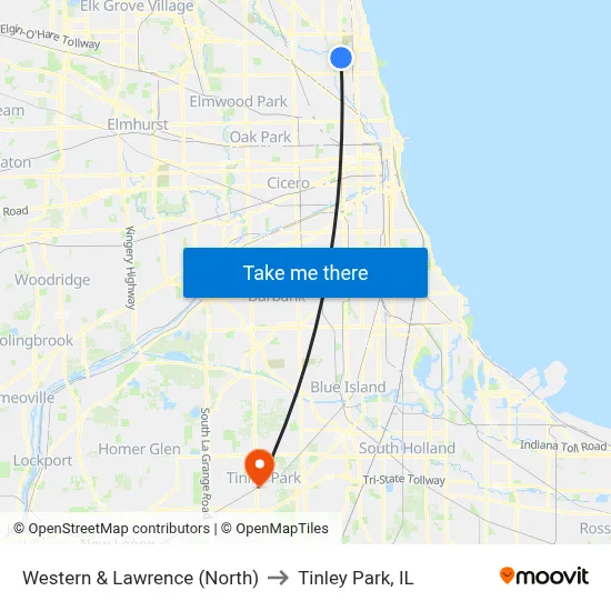 Western & Lawrence (North) to Tinley Park, IL map