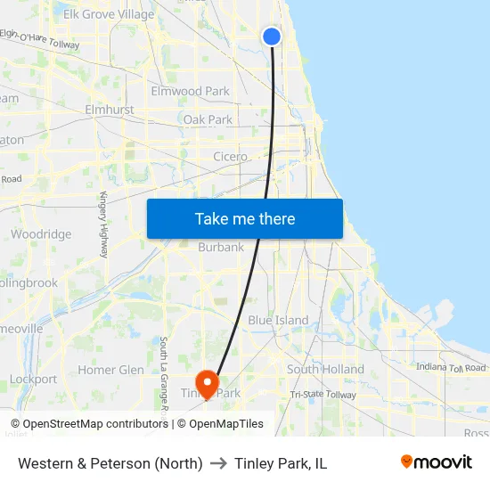 Western & Peterson (North) to Tinley Park, IL map