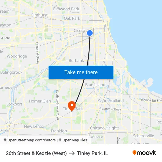 26th Street & Kedzie (West) to Tinley Park, IL map
