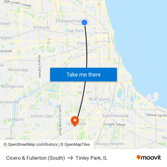 Cicero & Fullerton (South) to Tinley Park, IL map