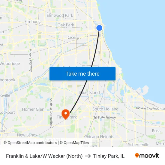 Franklin & Lake/W Wacker (North) to Tinley Park, IL map
