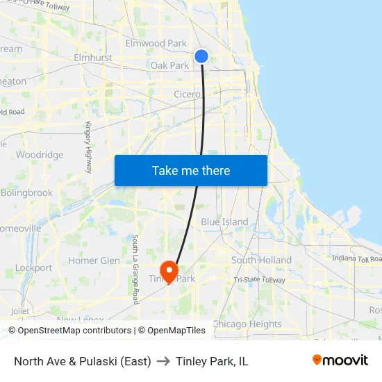 North Ave & Pulaski (East) to Tinley Park, IL map