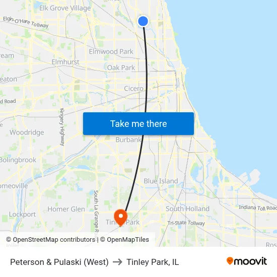 Peterson & Pulaski (West) to Tinley Park, IL map