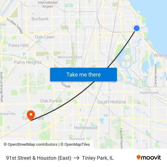 91st Street & Houston (East) to Tinley Park, IL map