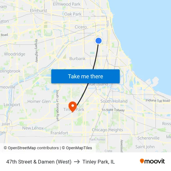 47th Street & Damen (West) to Tinley Park, IL map