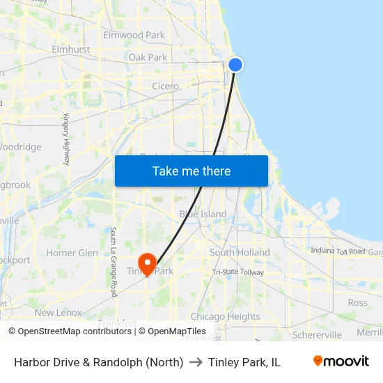 Harbor Drive & Randolph (North) to Tinley Park, IL map