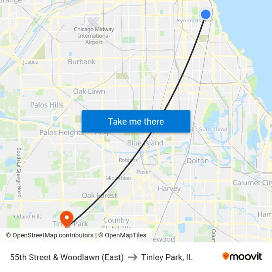 55th Street & Woodlawn (East) to Tinley Park, IL map