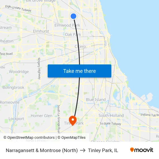 Narragansett & Montrose (North) to Tinley Park, IL map