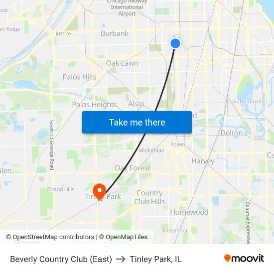 Beverly Country Club (East) to Tinley Park, IL map