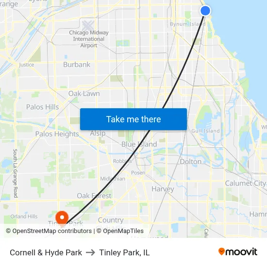 Cornell & Hyde Park to Tinley Park, IL map