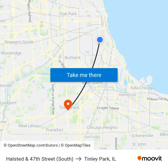 Halsted & 47th Street (South) to Tinley Park, IL map