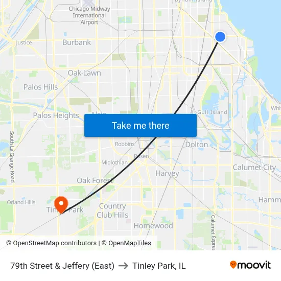 79th Street & Jeffery (East) to Tinley Park, IL map