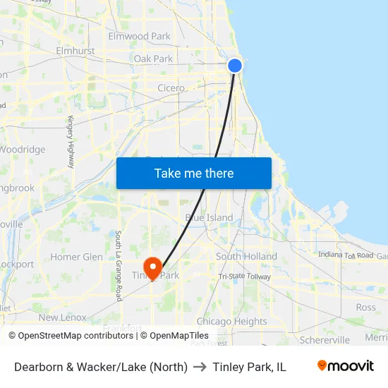 Dearborn & Wacker/Lake (North) to Tinley Park, IL map