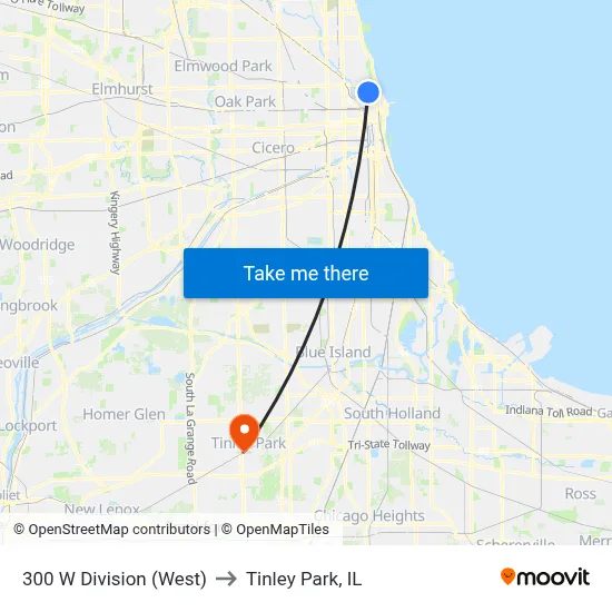 300 W Division (West) to Tinley Park, IL map