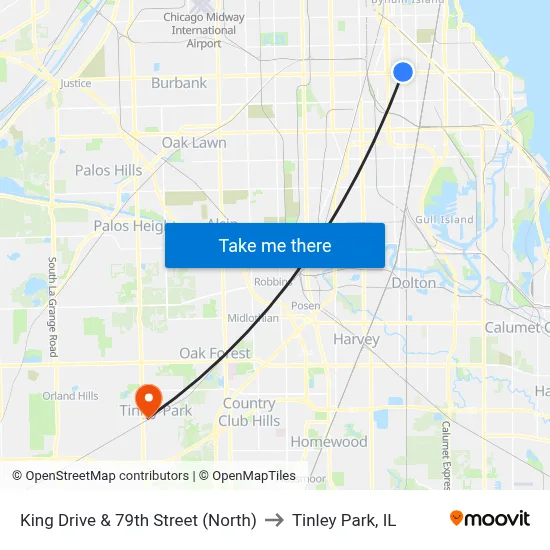 King Drive & 79th Street (North) to Tinley Park, IL map