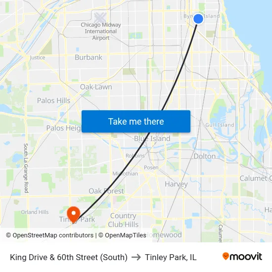 King Drive & 60th Street (South) to Tinley Park, IL map