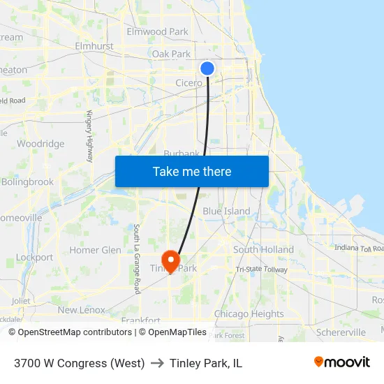 3700 W Congress (West) to Tinley Park, IL map