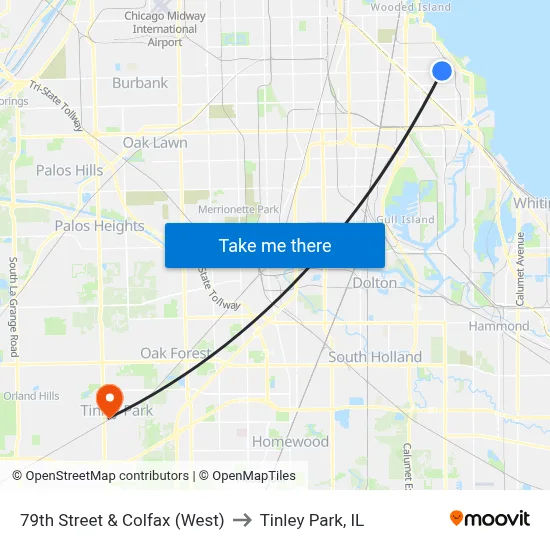 79th Street & Colfax (West) to Tinley Park, IL map